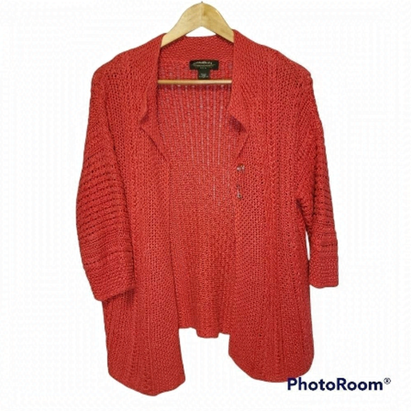 Eddie Bauer orange Open Front Cardigan Medium - Picture 1 of 5